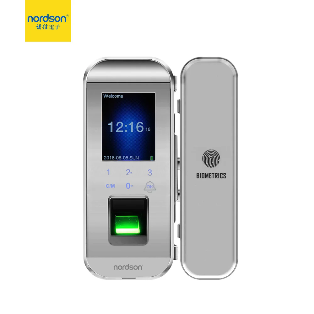 

Nordson Durable and reliable Double Full frameless keypad fingerprint RFID card smart glass swing door lock with LED display