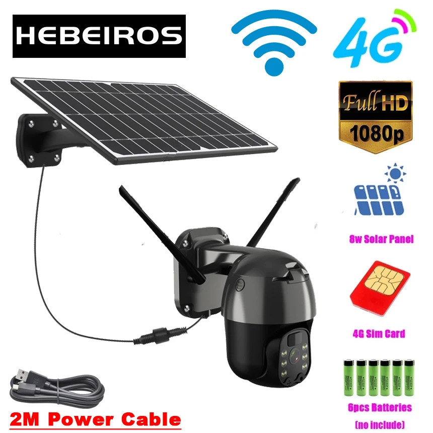 Hebeiros 4G LTE FDD GSM Беспроводная PTZ камера на солнечной батарее HD 1080P наружная