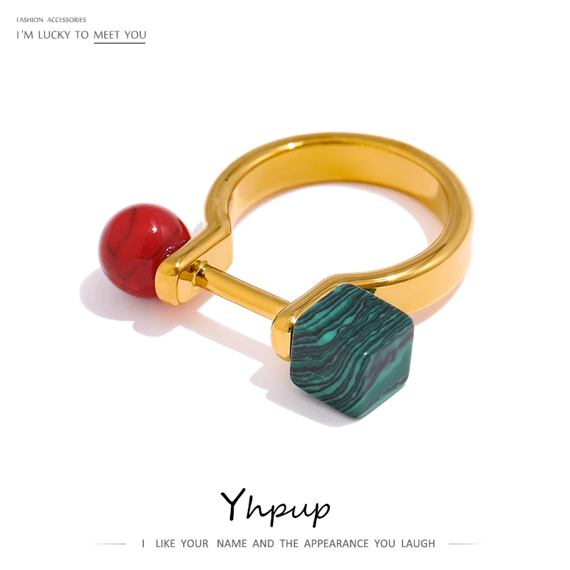 

Yhpup Vintage Natural Stone Ring Statement 18K+PVD Plated Brass Rope Ring for Women Wedding Gift Bagues Pour Femme 2021