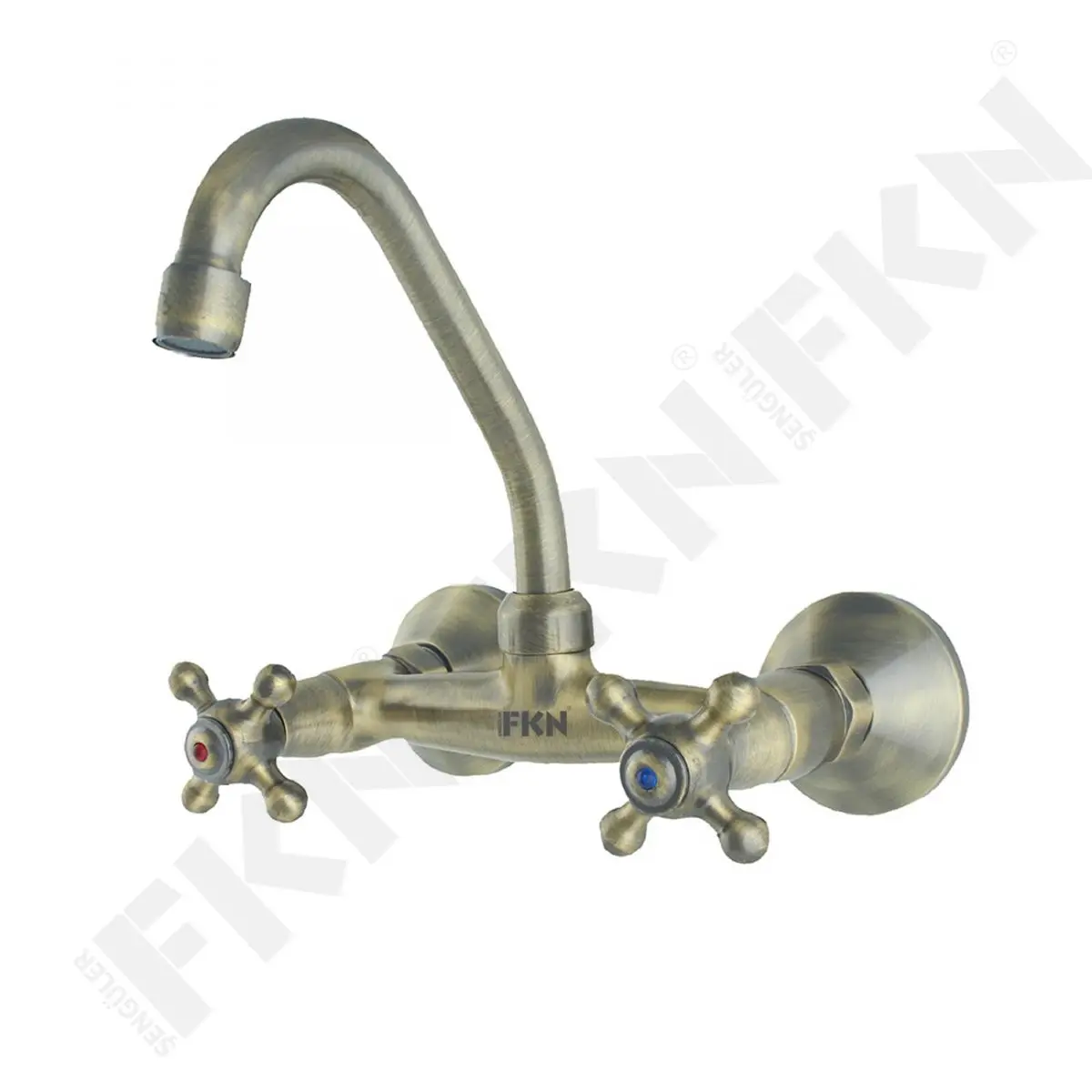 

FKN Solid Brass Bathroom Faucet Traditional Gold Dual Holder Single Hole Basin Mixer Wall Mounted Hot And Cold Water Bathrooms Tap - FKN01039705