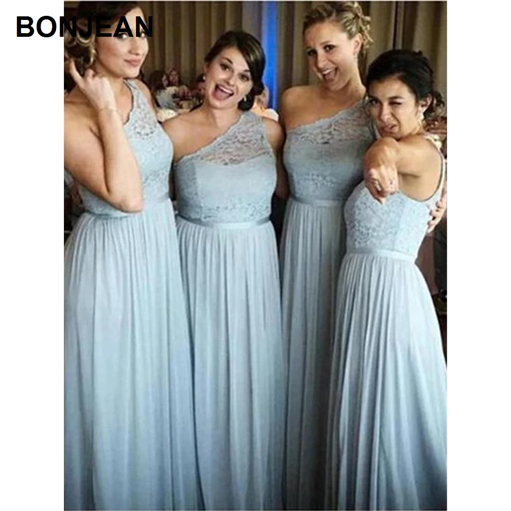 Фото Кружевное шифоновое платье подружки невесты на одно плечо по оптовой цене |