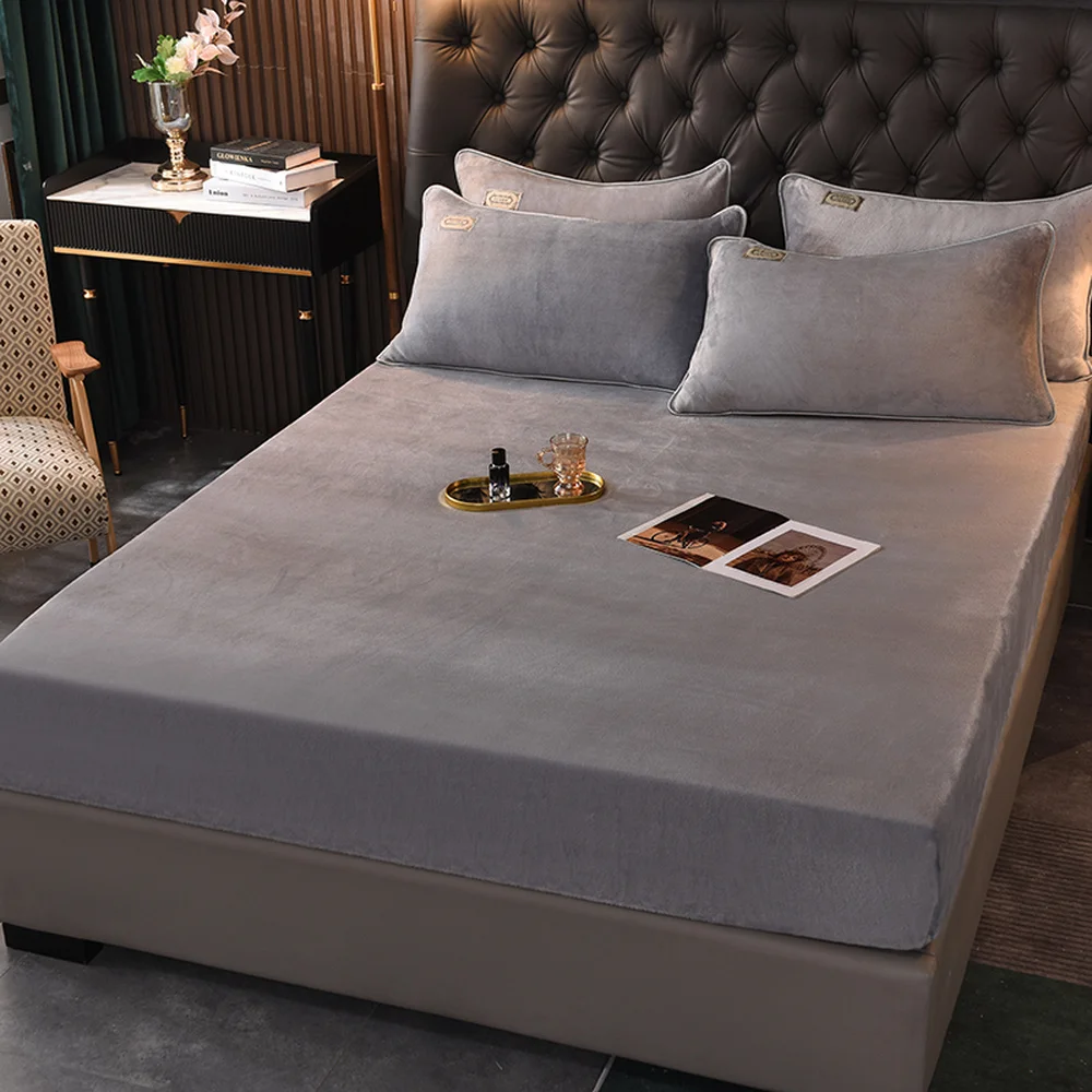 

1x Nordic Simple Solid Color Flannel Elastic Bed Sheet Close-fitting Super Soft Double Mattress Cover Winter Bedding 150/180cm
