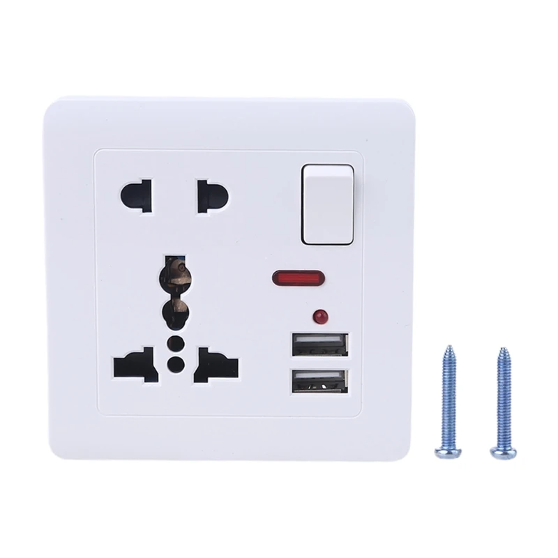 

Switched Outlet Adapter Panel British Standard Wall Power Socket Switch Control 13A 5 Hole Panel Dual USB Charger Ports