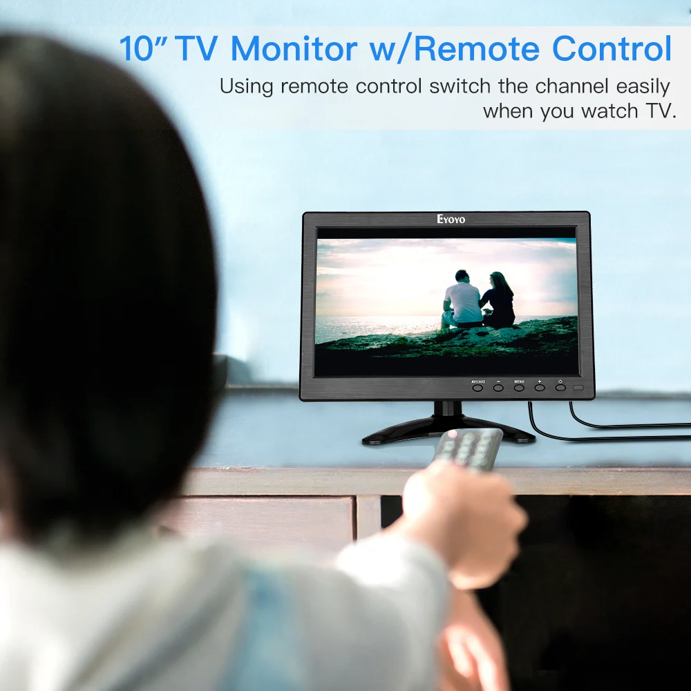 Фото Маленький IPS ТВ-монитор Eyoyo 10 дюймов, ЖК-экран 1024x60 0 С VGA AV USB, дистанционное управление, для DVD, ПК, CC ТВ, система безопасности №2