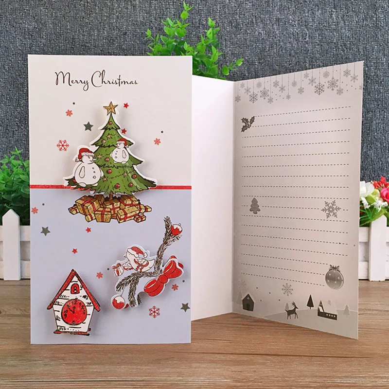 8 шт рождественские поздравительные карты с конвертом мини 3D Рождественская елка