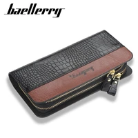 baellerry men clutch wallets crocodile pattern pu leather large capacity double zipper hand strap men wallet business male purse