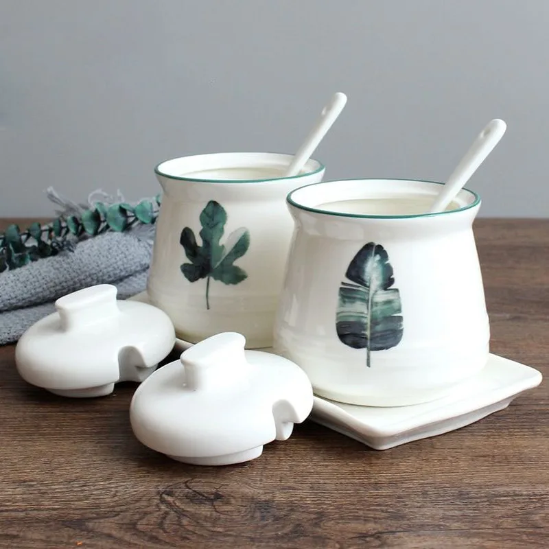 

Plant Ceramic Seasoning Pot Kitchen Supplies Household Seasoning Box Set Combination Seasoning Bottle Salt Shaker Canister Set