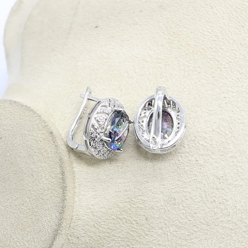 925 серебряные свадебные украшения Радужный циркон белый топаз искусственный
