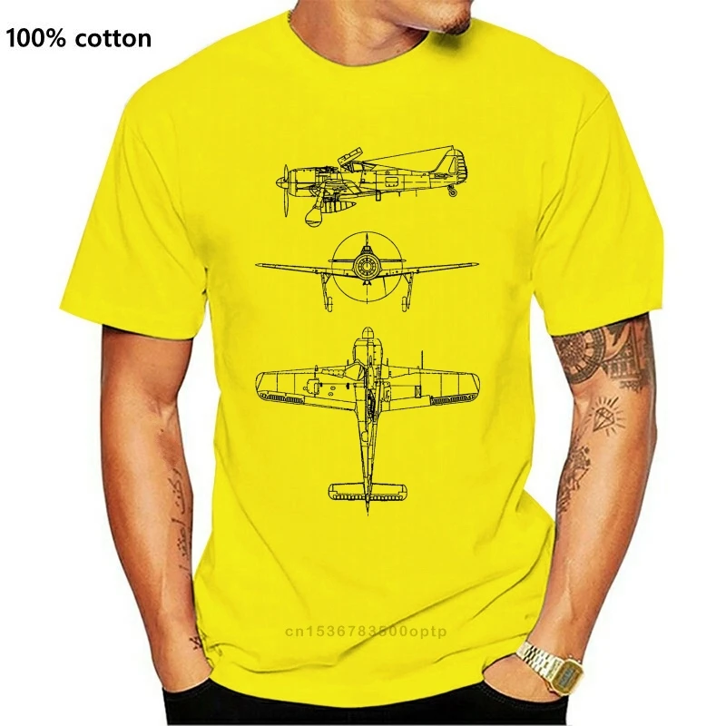 

New Men Brand Famous Clothing Men T-Shirt Focke Wulf Fw 190 Drawing Mens Plane Aircraft Airplane Fighter War Tee Shirt Making