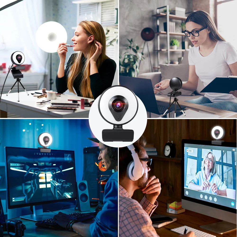 webcam 1080p 2k 4k 8k full hd web camera for pc computer laptop usb web cam with microphone and ring light web camara webcamera free global shipping