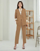 obrix office lady style female formal set v neck regular jacket shortened pants casual style set for women