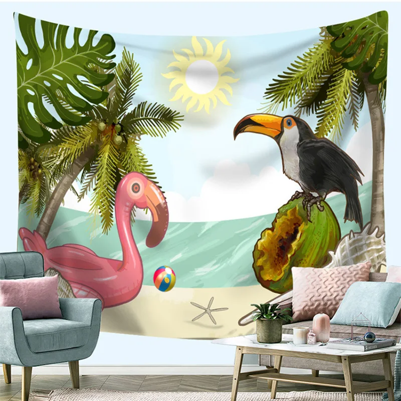 Гобелен в виде фламинго настенная ткань зеленые кактусы настенные украшения