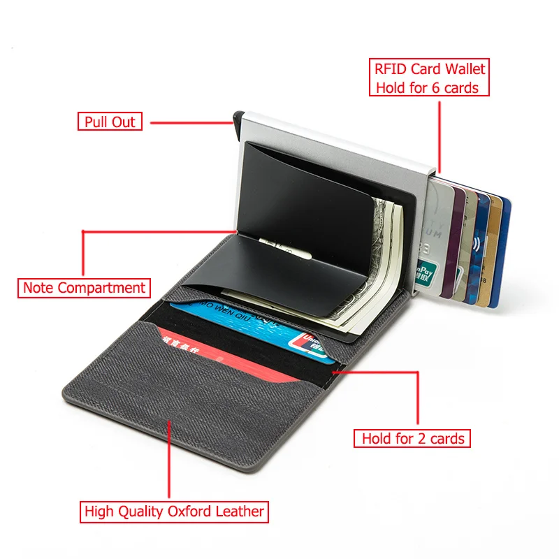 

Business ID Credit Card Holder Men and Women Metal Aluminium Box PU Leather Card Wallet Note Carbon