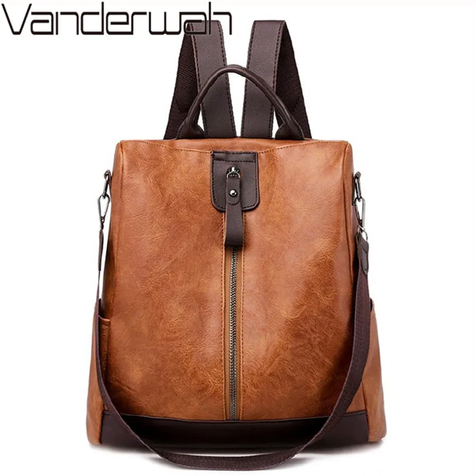 Винтажные женские кожаные рюкзаки многофункциональный женский рюкзак школьные
