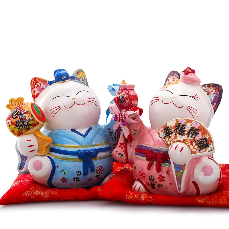 

Японская керамическая кошка Манеки Неко на удачу, копилка для денег, искусство удачи, фэн-шуй, ремесла, центральный элемент, украшение для до...