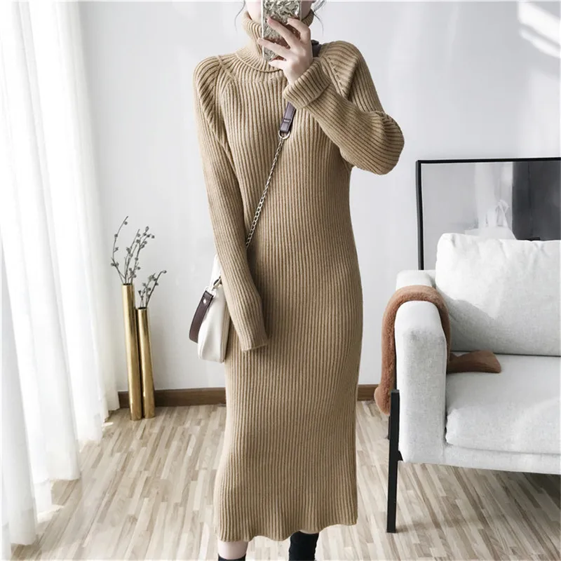 

Женское осенне-зимнее платье-свитер 2021, повседневное белое трикотажное платье макси, черное облегающее платье с длинными рукавами