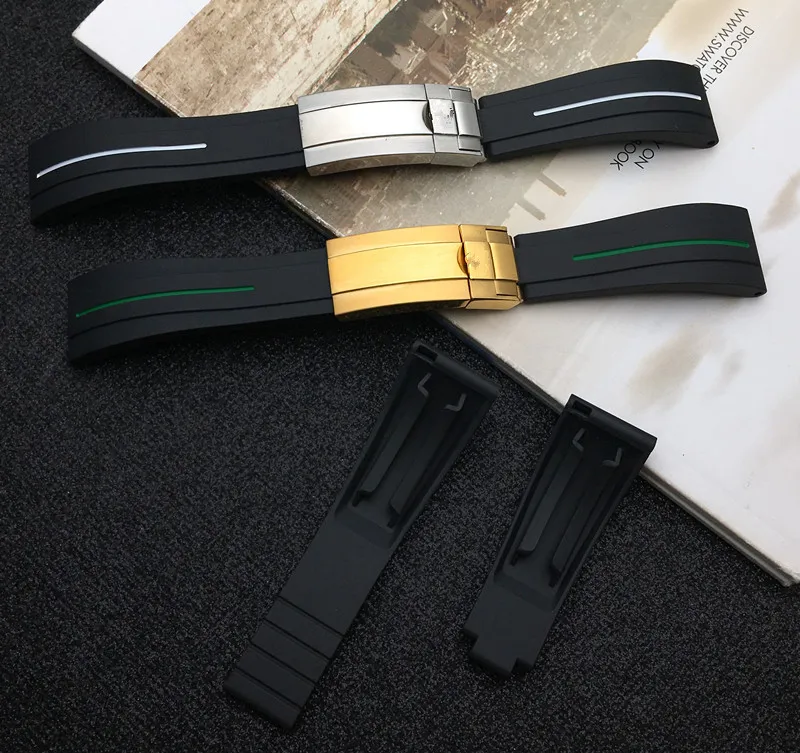 20 мм 21 черный натуральный силиконовый резиновый ремешок для часов Ремешок
