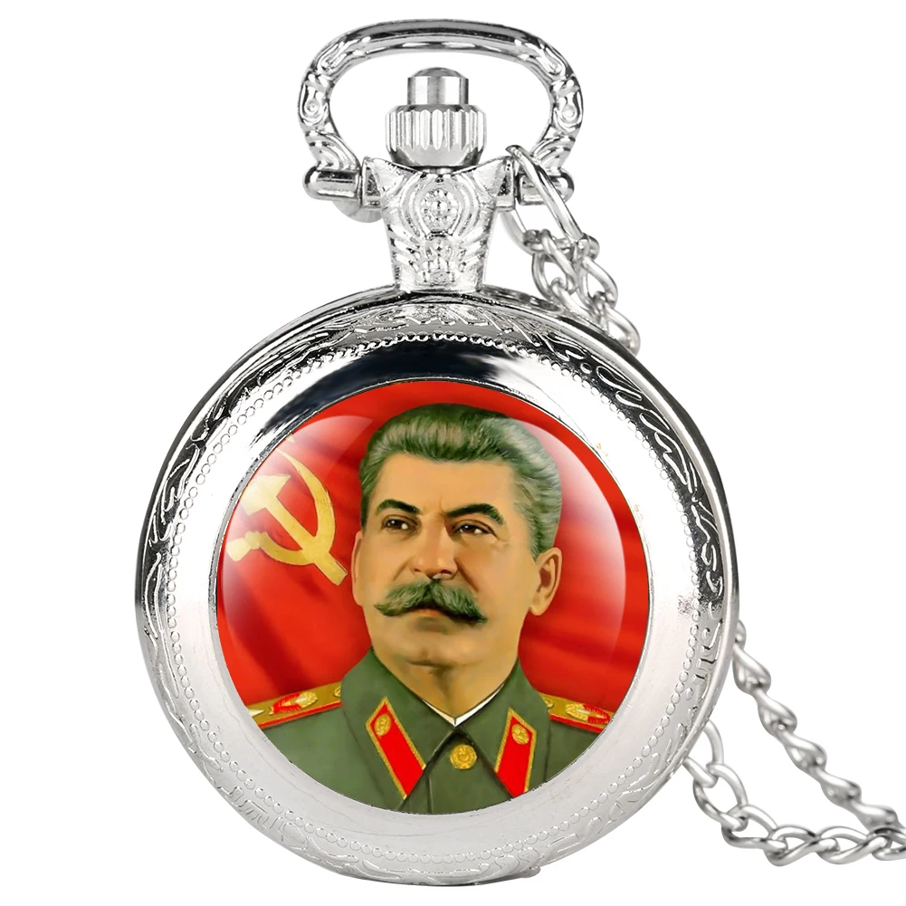 

Exquisite Pocket Watch Dial Round Digital Quartz Silver Medium Clock Stalin Chic Pattern Practical Men Gift Slim Chain Pendant