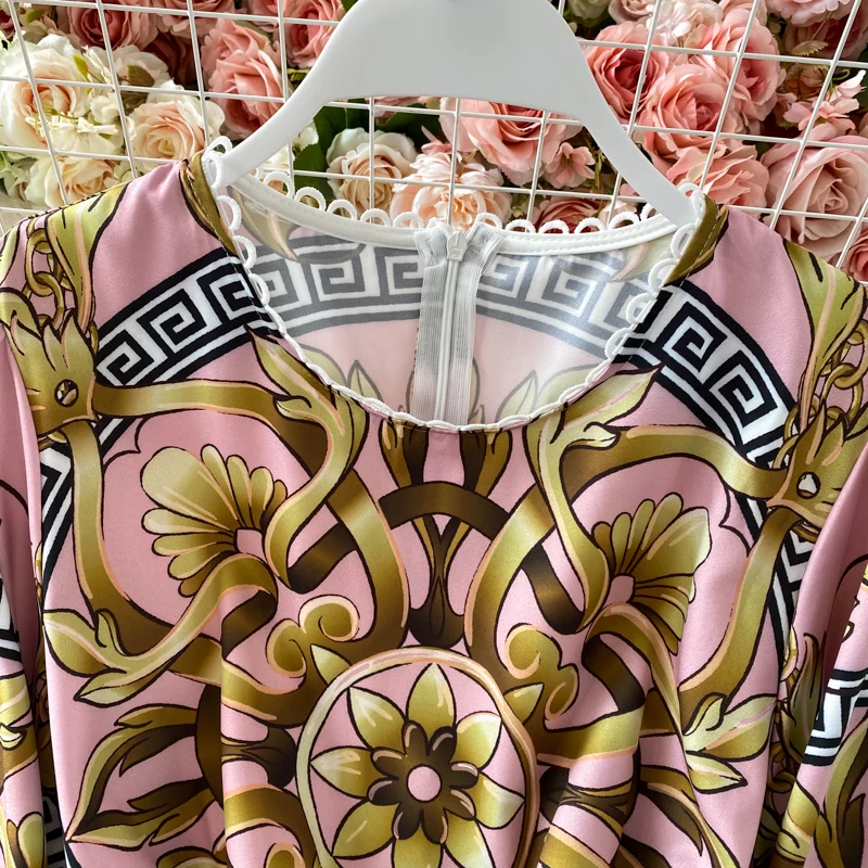 

New Women Vintage Bohemian Maxi Dress O-neck Printing Puff Sleeve High Waist Belt A-line Dresses Summer Elegant Dress Vestidos