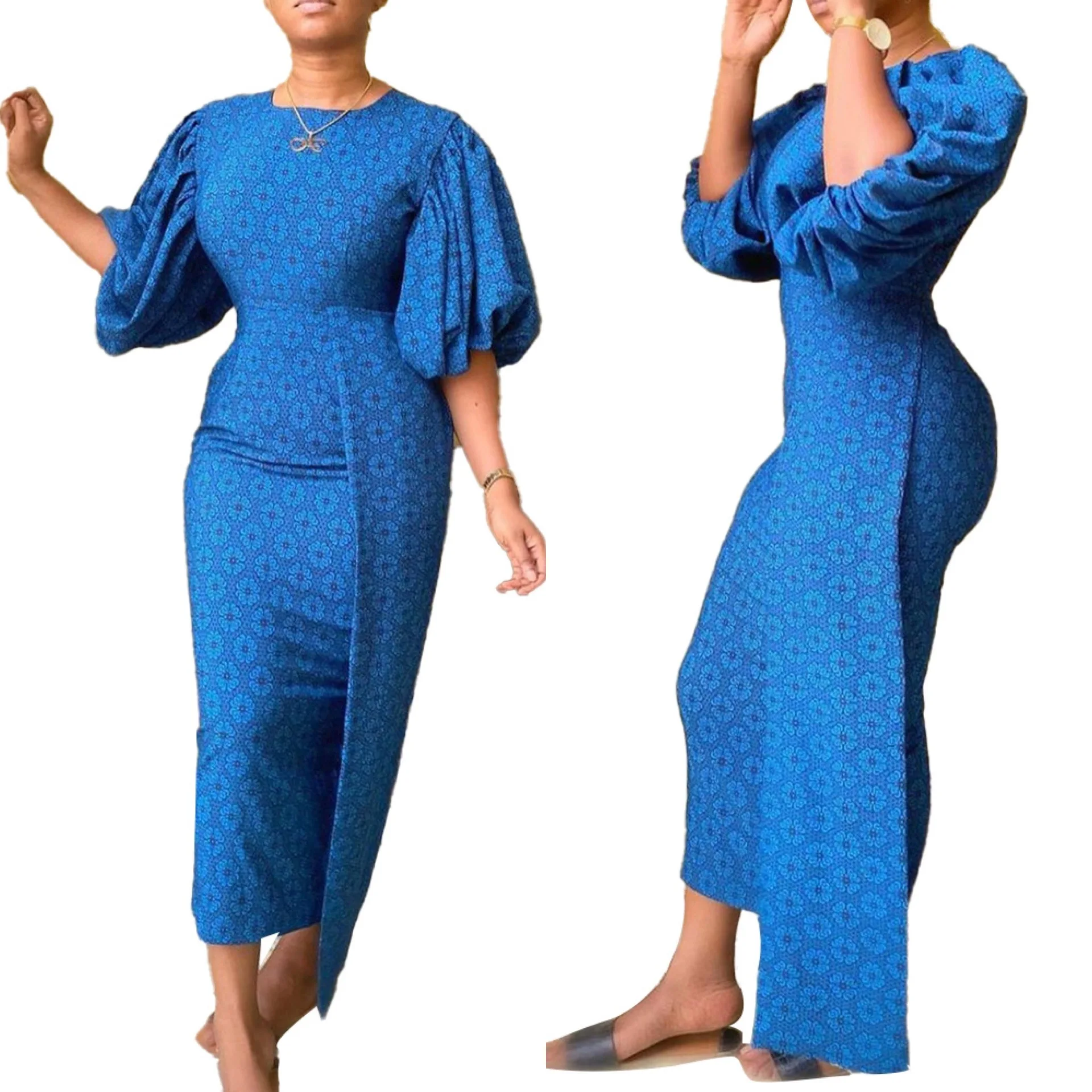 

Асимметричное платье 3xl, женское платье-карандаш с пузырьковым рукавом, привлекательное синее платье большого размера, Африканское платье, ...