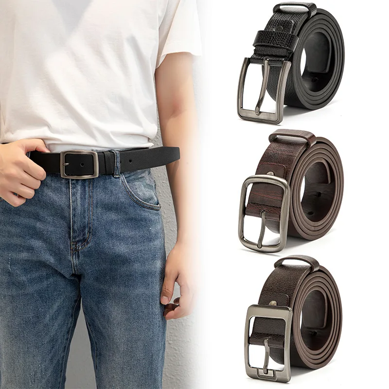 

Men Belts Mental Buckle Brand High Quality Leather Belts for Men Casual Fashion Luxury Work Business Strap Student Leather Belts