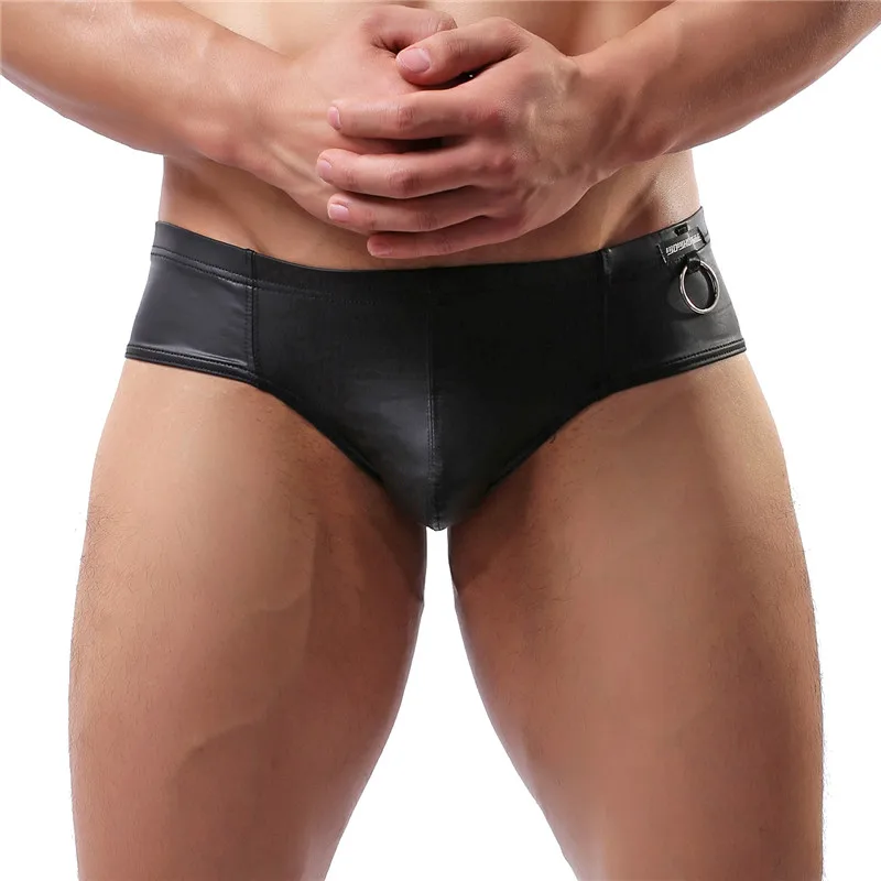 Трусы брифы мужские из экокожи пикантное нижнее белье с заниженной талией