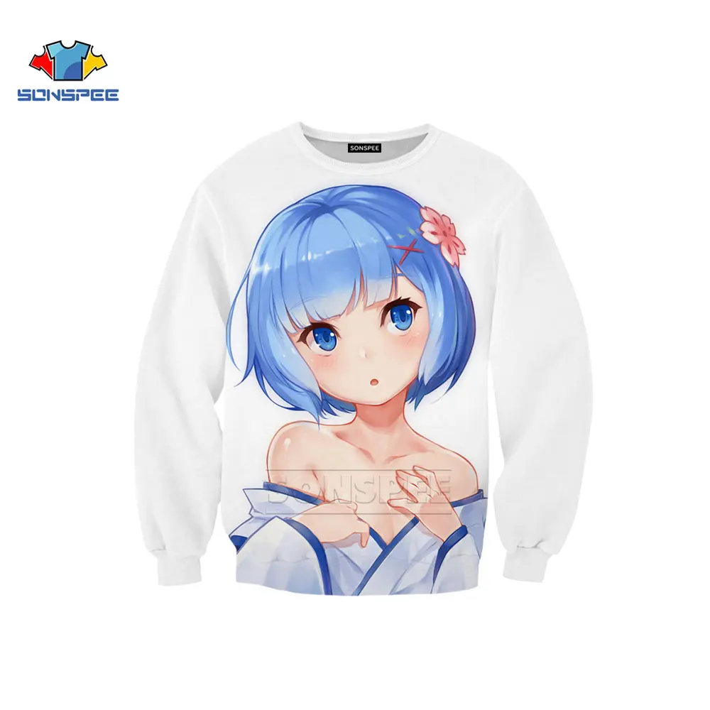 

SONSPEE Life In A Different World From Zero Anime Sweatshirt Men Women Hoodies 3D Print Sleeve Personality Cute O Neck Pullover