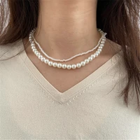 2021 fashionable womens personality clavicle double pearl chain necklace lightweight women exclusive