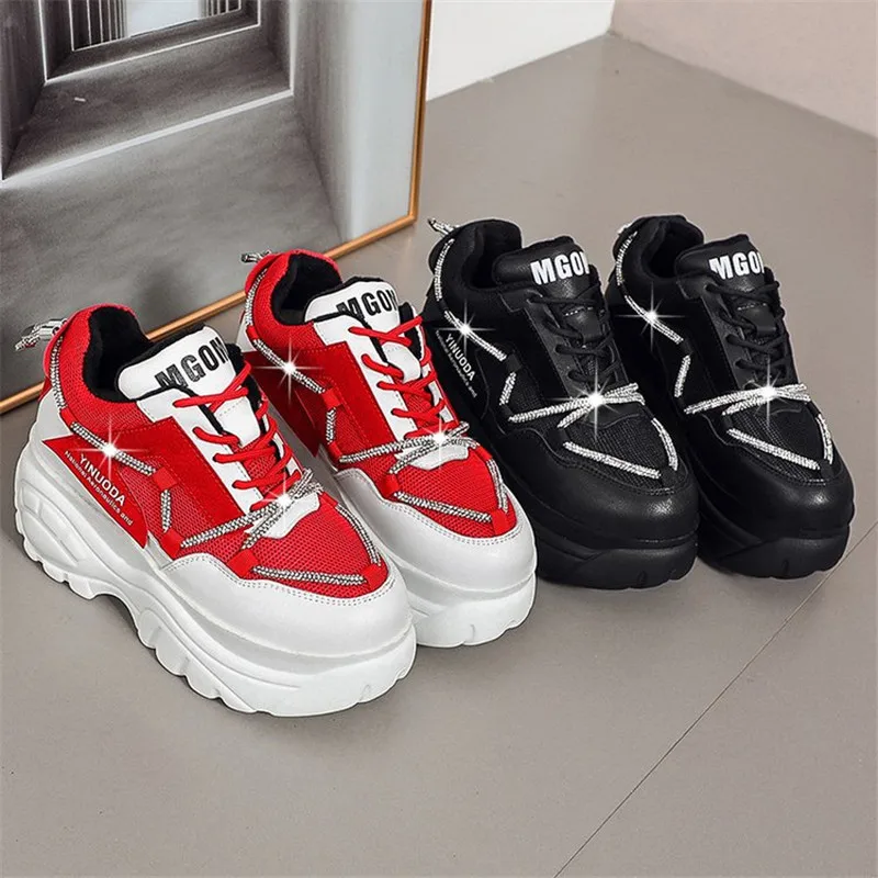 

Women's Chunky Platform Dad Sneaker 7cm Wedges Casual Shoes 2021 Spring Summer Trendy New Color Matching Cross-tied Footwear