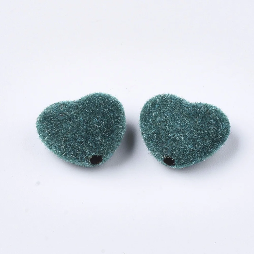 

36PCS Flocky Acrylic Beads Heart Dark Cyan 10.5~11x12x5mm Hole: 1.8mm For DIY
