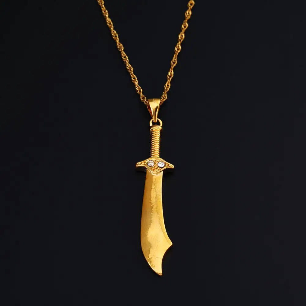 

Gold Color Hip Hop Mens Copper Fashion Knife Shape Pendant Necklace Knife Shape Jewelry