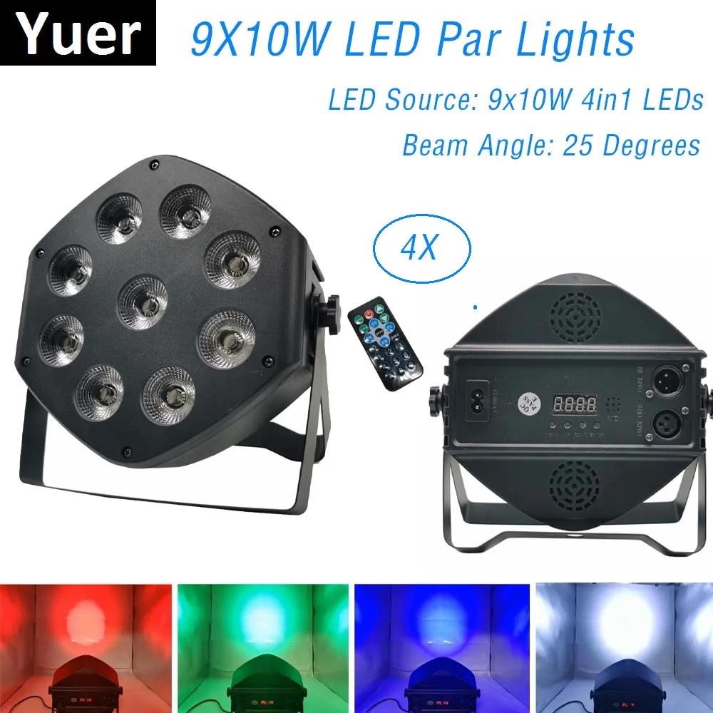 LED Par Light RGBW 9X10W Disco Wash Light Dj Equipments DMX 512 LED Uplights Stage Lighting Effect Dj Projector Disco Weddings