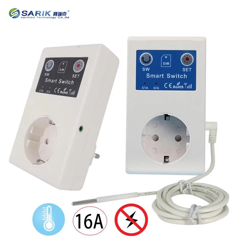 

16A GSM Socket SMS APP Power On Off Alarm Outlet Relay Smart Switch Remote Control Intelligent Temperature Sensor Control