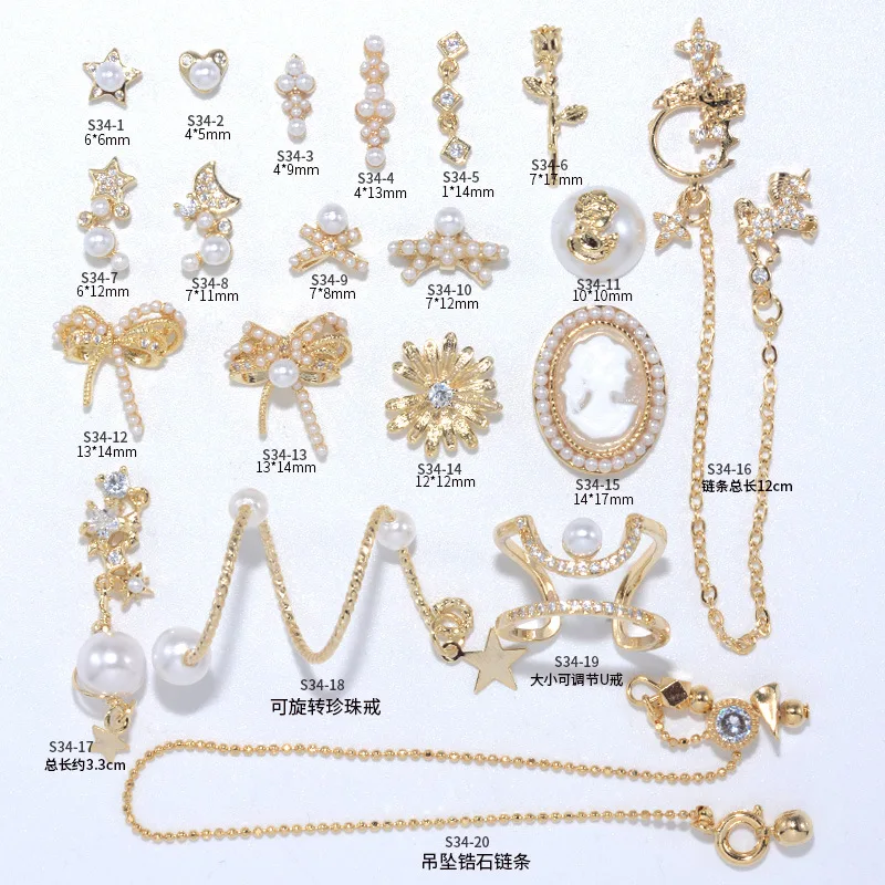 

New Nail Art Jewelry Diamond Beauty Head Palace Style Nail Ring Decoration Metal Bow Pearl Zircon Bracelet