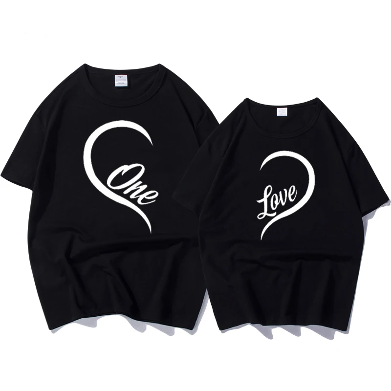 T-shirt Women One Love Letter Print Heart Couples T-shirt Tees Fashion T Shirt for Lovers Women Men Hipster Summer