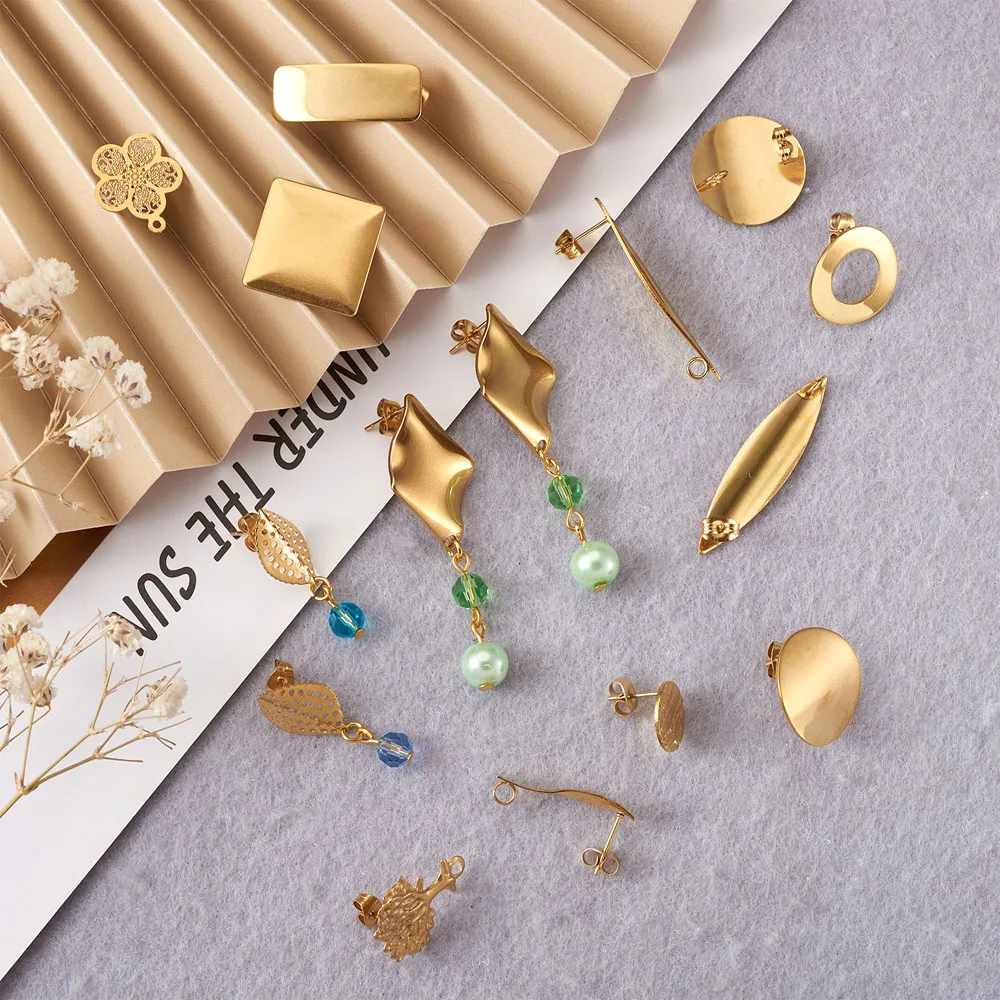 

30Pcs/Set Classic Gold Color Stud Earrings Flower Tree Geometric Design Earring Piercing Jewelry Findings Mixed Styles For Women