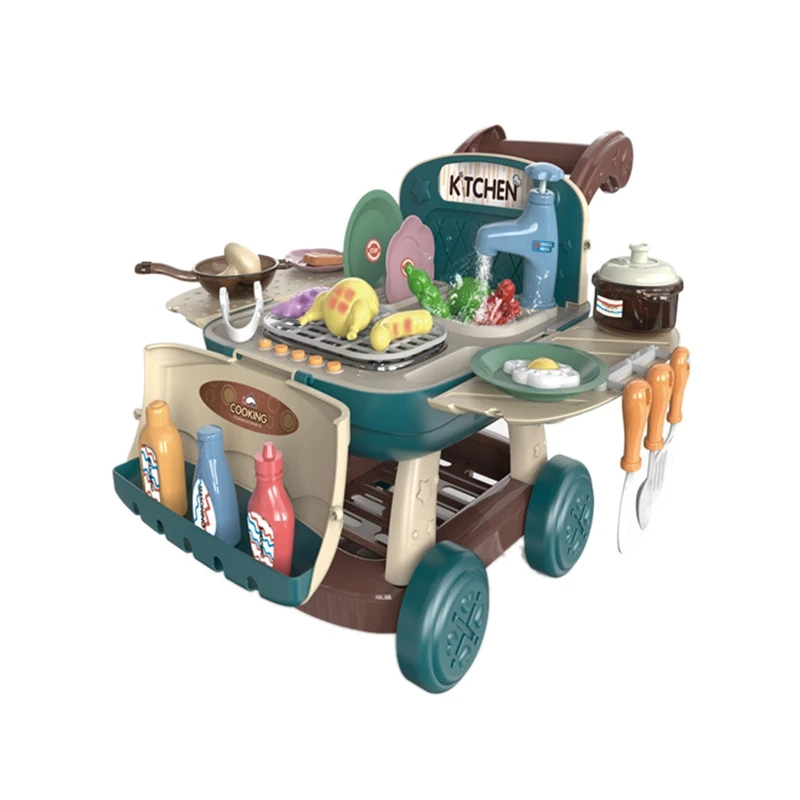 

2 in 1 Kids Barbecue Cart Toy Girl Kitchen Supermarket Hand Cart Baby Pretend Play Toy Gift Simulation Kitchen Toys