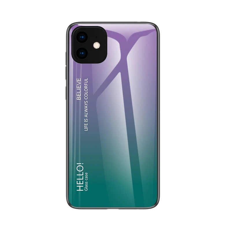Gradient purple Чехол из закаленного стекла для iPhone 7, 8, X, 6, 6S Plus, градиентный цвет, голубой луч, Аврора, кожа, задняя крышка для iPhone 11 Pro, XS Max, X, XR, чехол - Цвет: Gradient purple