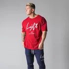 Мужская футболка с коротким рукавом для фитнеса, топ, хлопок с принтом, тренировочная одежда