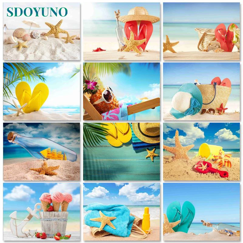 

SDOYUNO 60x75cm Paint By Numbers Beach Scenery DIY Oil Painting By Numbers On Canvas Seascape Number Painting Home Decor