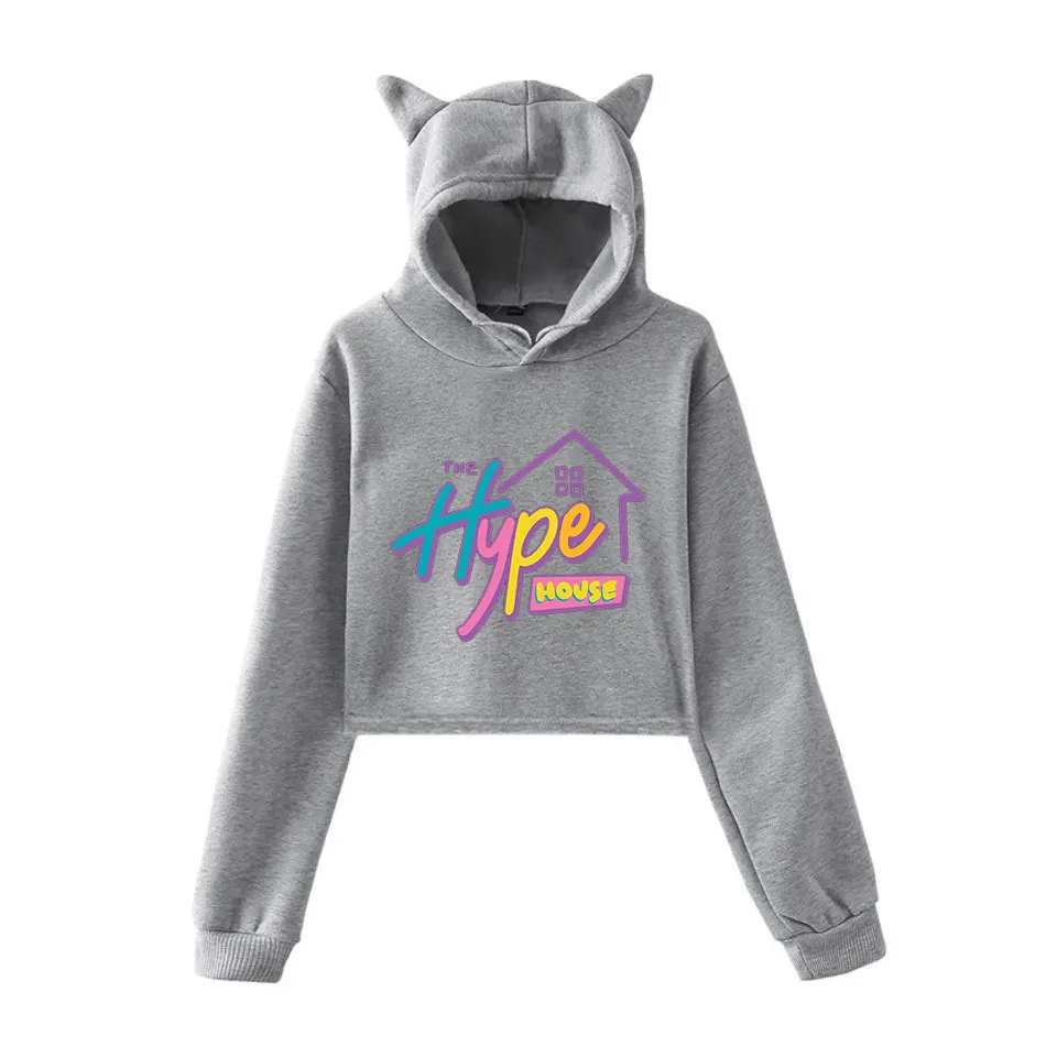 

Women's Sweatshirt The Hype House Hoodies Young Girls Pink Cat Ear Short Tops Ladies Pullover Trendy Female Tops Hoodie