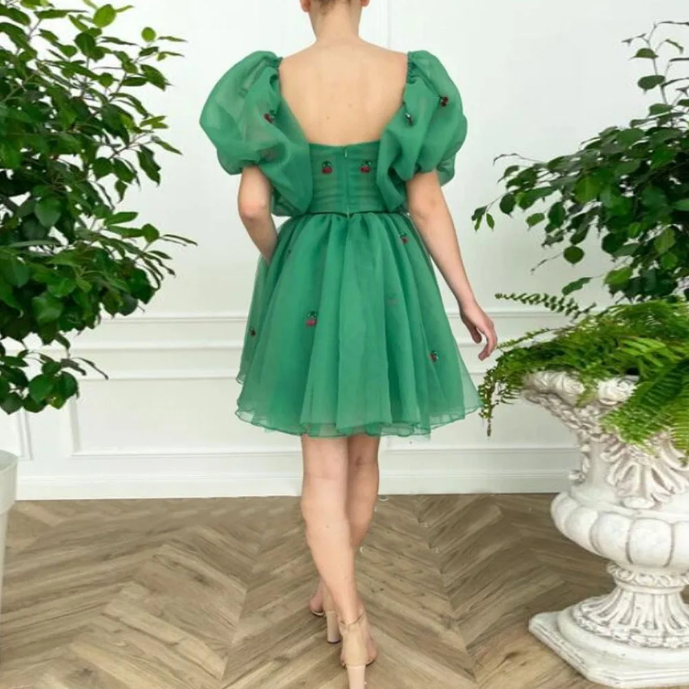 Puff Sleeves Prom Dresses Knee Butterfly Appliques Sweetheart Length Formal Party Gowns's Women Green Cocktail Dress 2021 | Свадьбы и
