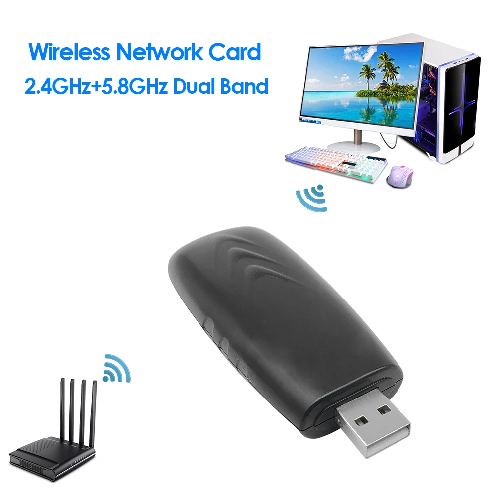 

1200Mbps Wireless WiFi Adapter Dual Band 2.4G 5.8G Gigabit USB Network LAN Card 802.11 ac LAN Adapter for PC Desktop Laptop