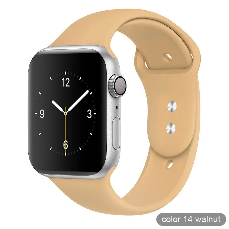 Цветной мягкий силиконовый спортивный ремешок для Apple Watch серии 1 2 3 4 5 38 мм 42 мм резиновый ремешок для часов 40 мм 44 мм iWatch 4/5 - Цвет ремешка: 14 walnut