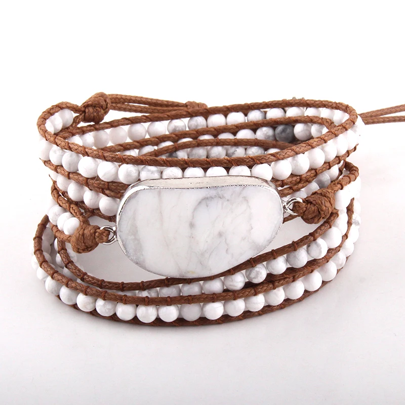 

MOODPC Fashion Women Woven Bracelet Handmade Mixed Natural Stones Crystal 5 Strands Wrap Bracelets Bohemian Statement Bracelet