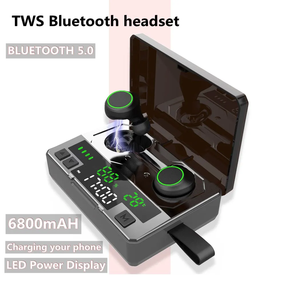 Новый C6 TWS внешний аккумулятор 6800 мАч светодиодные часы с температурой Bluetooth 5 0 наушники шумоподавлением