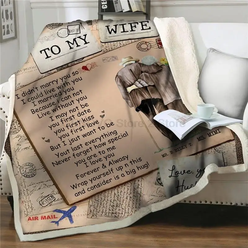 

Express Liebe Brief An Meine Frau Plüsch Decke Paar Drucken Sherpa Decken für Bett Couch Quilts Bettwäsche Picknick Nickerchen d