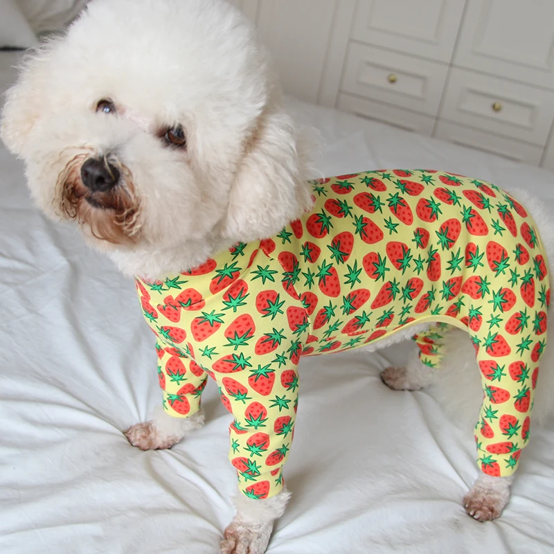 

Pet Dog Jumpsuit Thin Pure Cotton Puppy Clothes Printed Overalls Stretchy Pajamas For Small Dogs Chihuahua Poodle Home Wear