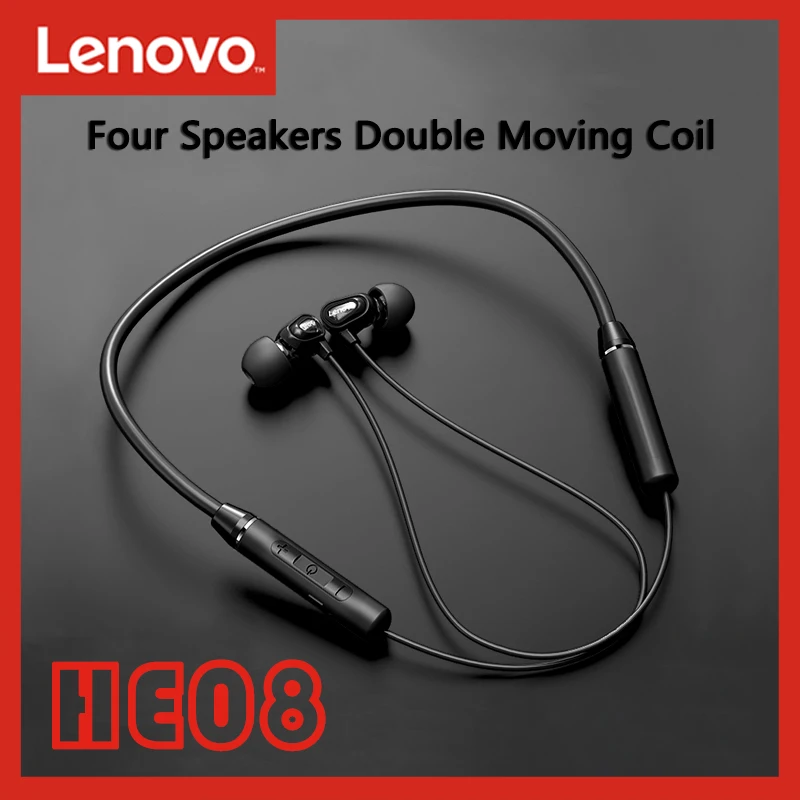 

Беспроводная Bluetooth-гарнитура LenovoWireless HE08, бинауральные спортивные наушники для бега, шеи, головы, затычки для ушей
