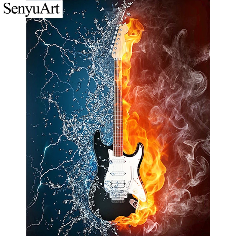 

SenyuArt 5D Diamond Painting Full Round Embroidery Picture Mosaic Art Accessorie Guitar Fire Paiting Cross Stitch Kit Home Decor